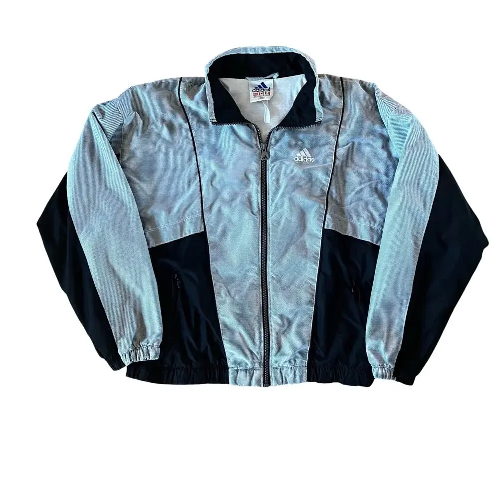 Vintage 90s Adidas Colorblock Windbreaker Jacket - Grey/Black - Large